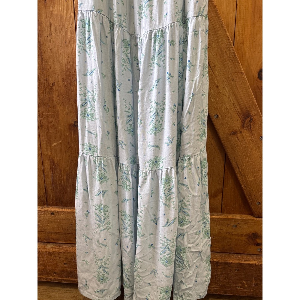 Ann Taylor Blue Floral Tiered Maxi Dress Tie Shoulder Rayon Sundress Womens Boho - Picture 3 of 6